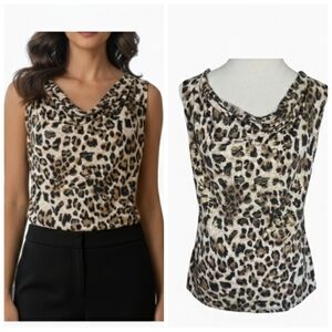 Shannon Ford NY Leopard Print Sleeveless Drape Neck Top Women's Size Medium